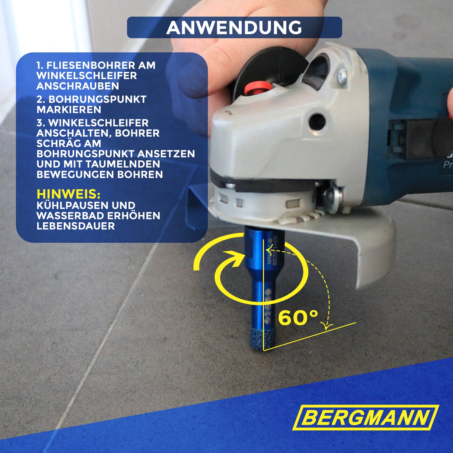 BERGMANN® diamanttegelborenset 7-delig. M14 opnameformaten 2x6/2x8/10/12/14