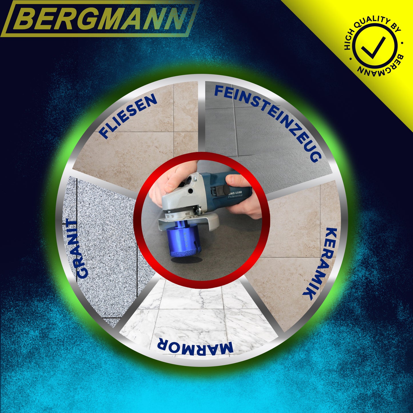 Diamanttegelboor 82mm | Diamantboor 82 mm voor haakse slijper M14 voor het boren van tegels, fijn steengoed, graniet en nog veel meer.