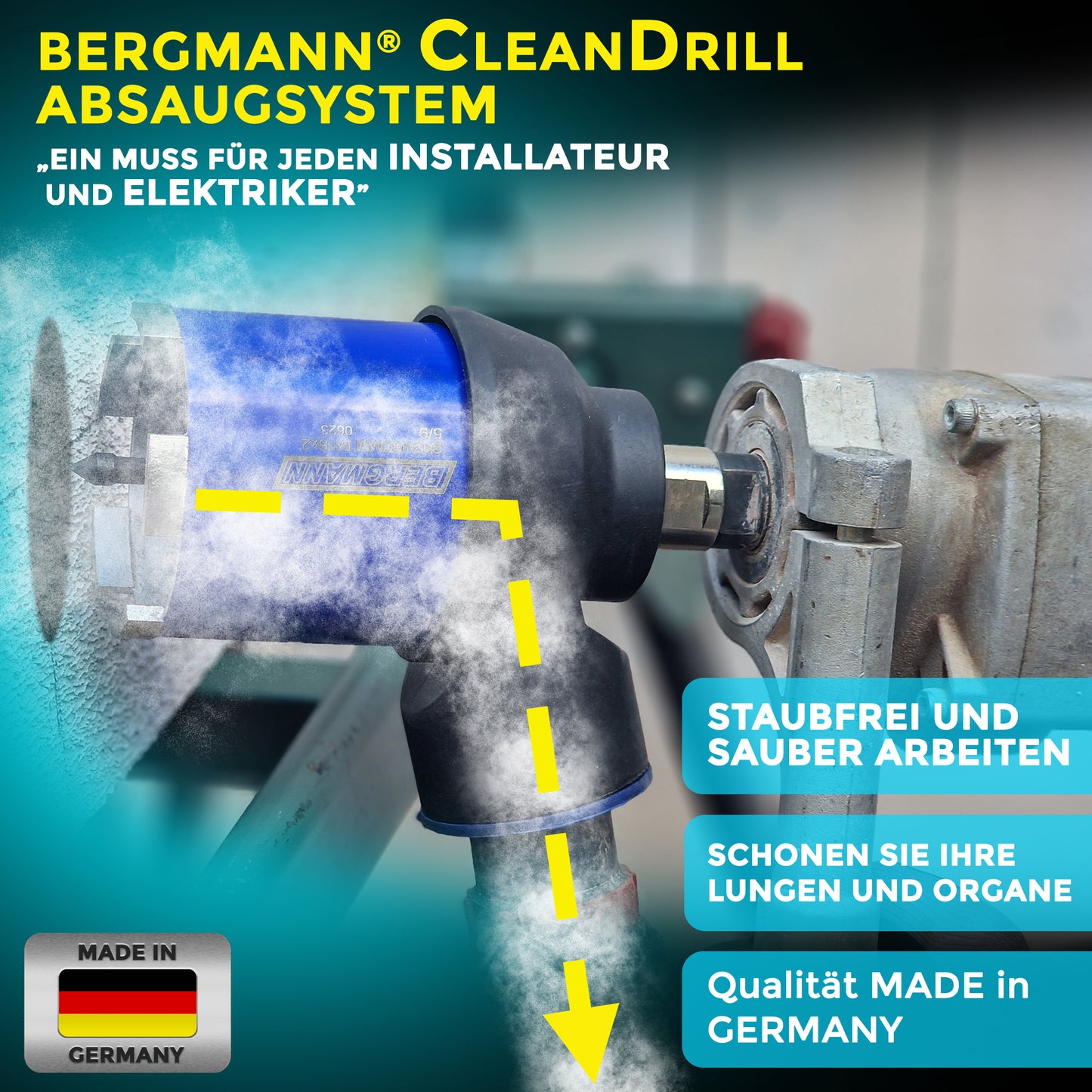 XL - Diamant Dosensenker im Set mit Absaugung + SDS Plus | MADE in EU Diamantbohrkrone im Set | für Eibenstock, Baier, Hilti uvm.