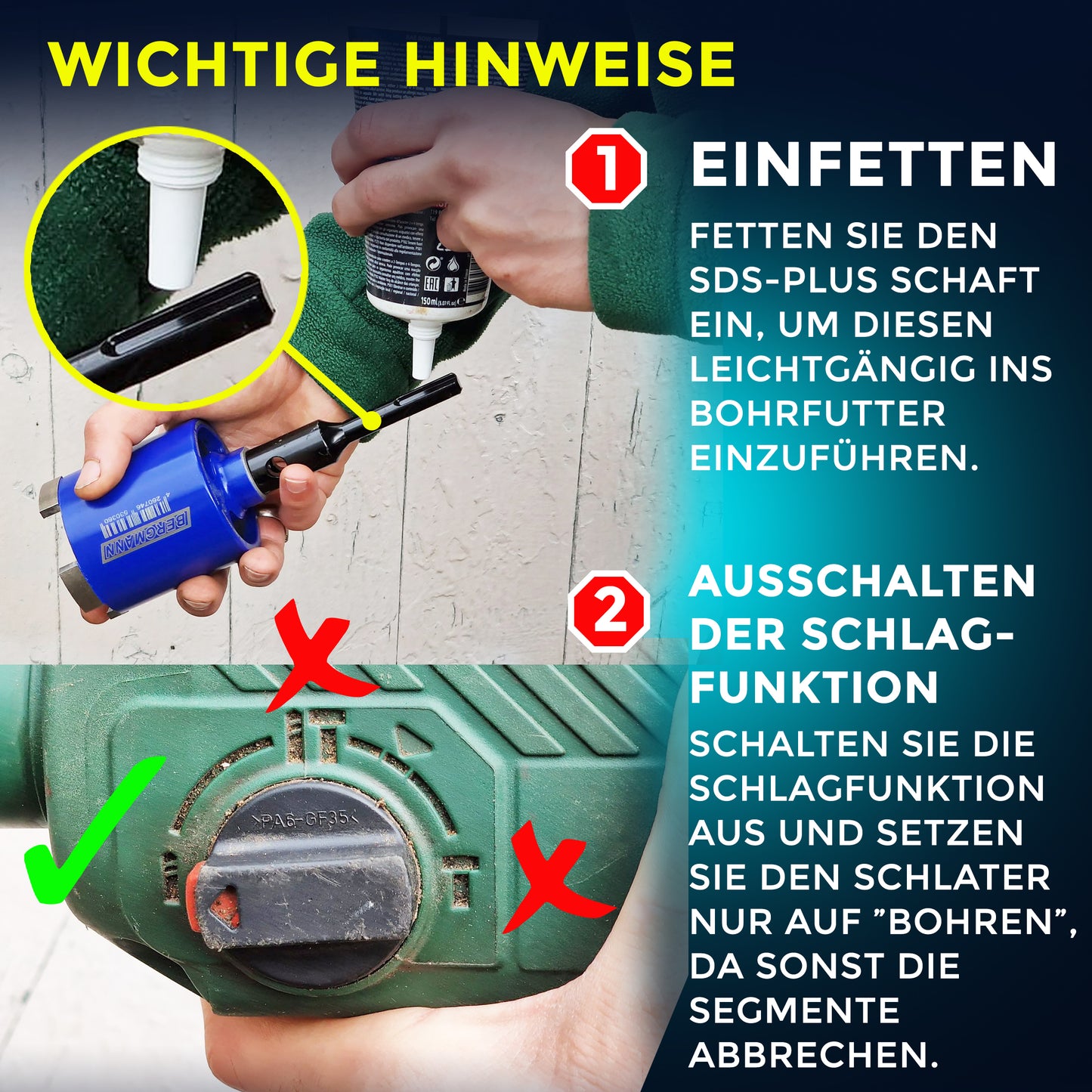 XL - Diamant Dosensenker im Set mit Absaugung + SDS Plus | MADE in EU Diamantbohrkrone im Set | für Eibenstock, Baier, Hilti uvm.