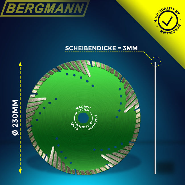 Profi Diamanttrennscheibe 230mm für Beton | Betonschocker Diamantscheibe für Beton Granit Stein | Trennscheibe 230mm für Winkelschleifer Granitscheibe Betonscheibe Steinscheibe