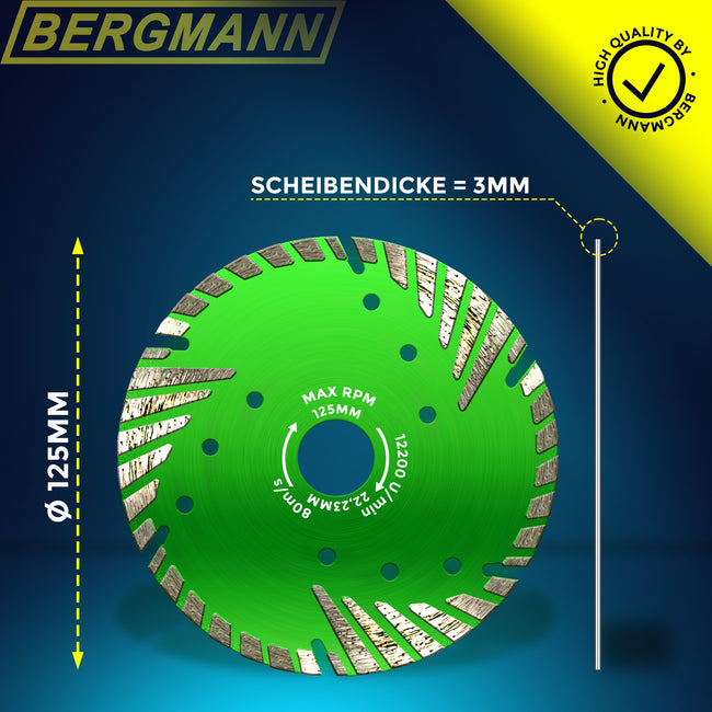 Profi Diamanttrennscheibe ø 125mm für Beton | Betonschocker Diamantscheibe für Beton Granit Stein | Trennscheibe für Winkelschleifer Granitscheibe Betonscheibe Steinscheibe