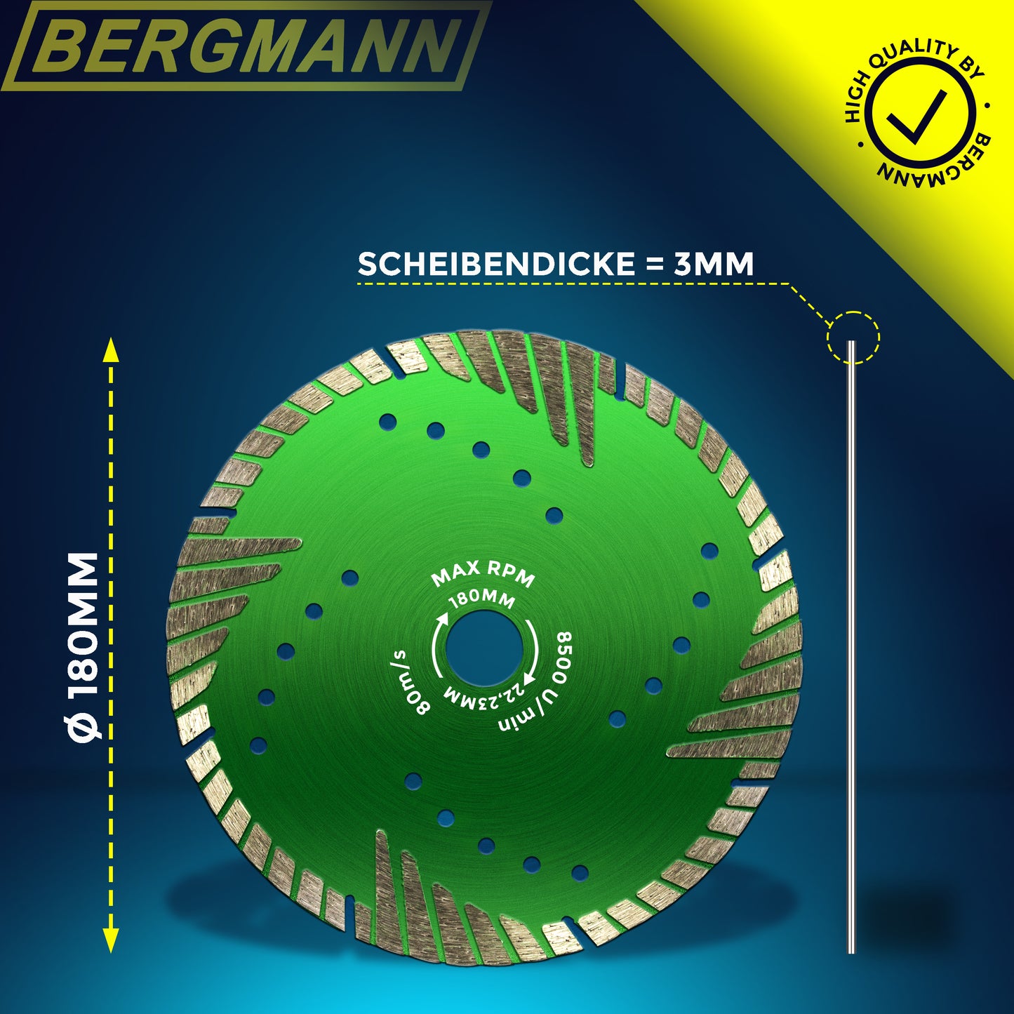 Profi Diamanttrennscheibe ø 180mm für Beton | Betonschocker Diamantscheibe für Beton Granit Stein | Trennscheibe 180mm für Winkelschleifer Granitscheibe Betonscheibe Steinscheibe