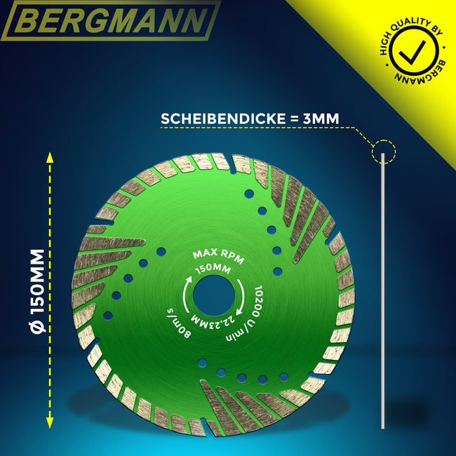 Profi Diamanttrennscheibe ø 150mm für Beton | Betonschocker Diamantscheibe für Beton Granit Stein | Trennscheibe 150mm für Winkelschleifer Granitscheibe Betonscheibe Steinscheibe