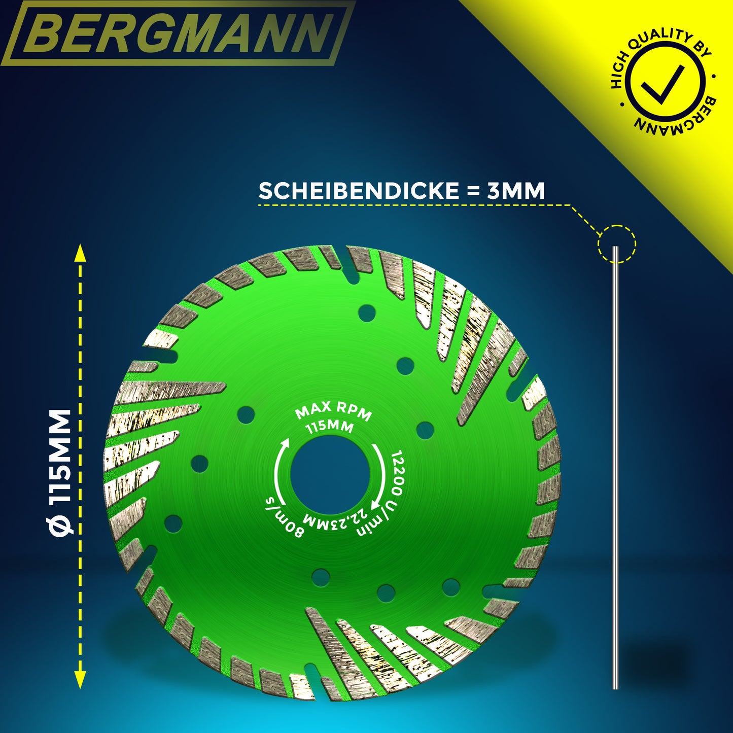 Profi Diamanttrennscheibe ø 115mm für Beton | Betonschocker Diamantscheibe für Beton Granit Stein | Trennscheibe 115mm für Winkelschleifer Granitscheibe Betonscheibe Steinscheibe