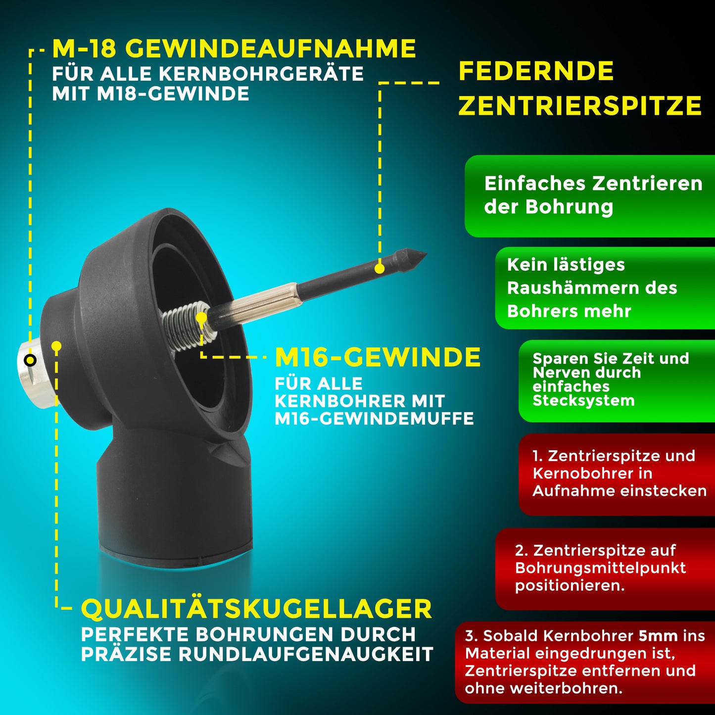 Dosensenker Absaugung M16 innen / M16 außen | MADE in GERMANY | Diamantbohrkrone Absaugung für Bohrkrone 68mm / 82mm- Staubabsaugung - Absaughaube